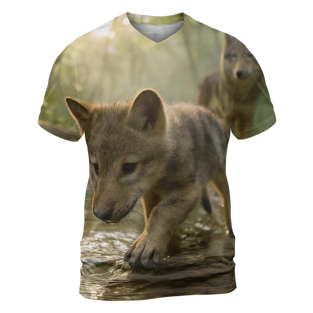 Riverbank Pup Learning To Fish statement graphic shirts