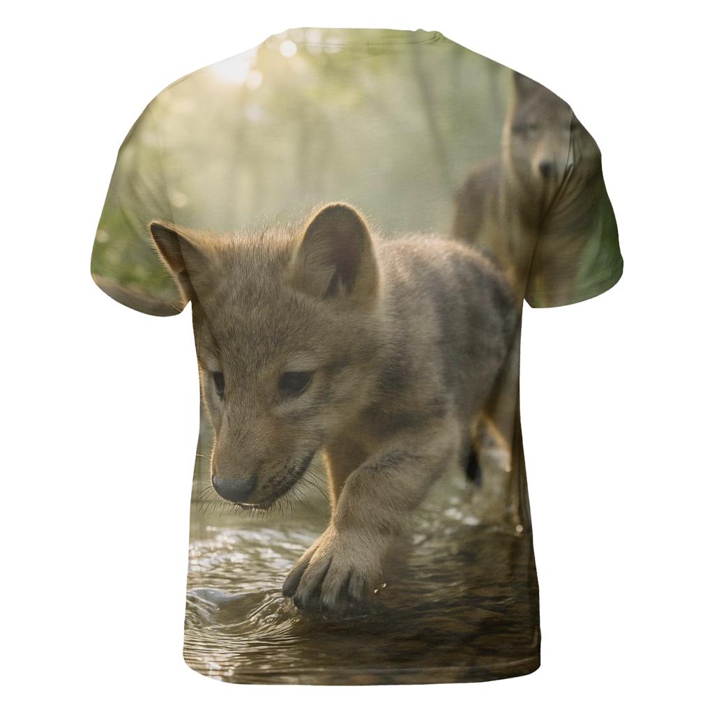 Riverbank Pup Learning To Fish statement graphic shirts