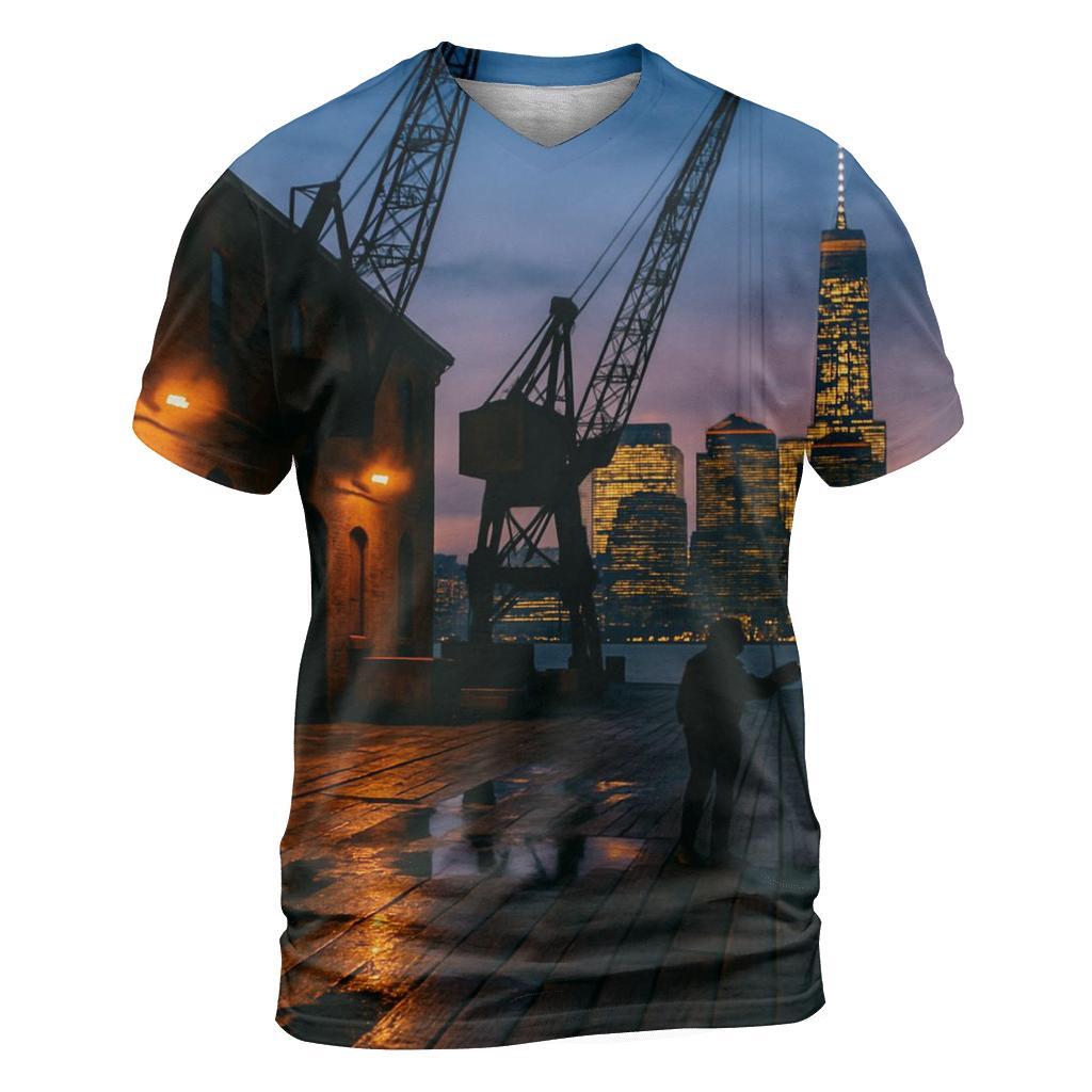 Industrial Pier Dusk vibrant all-over design tees