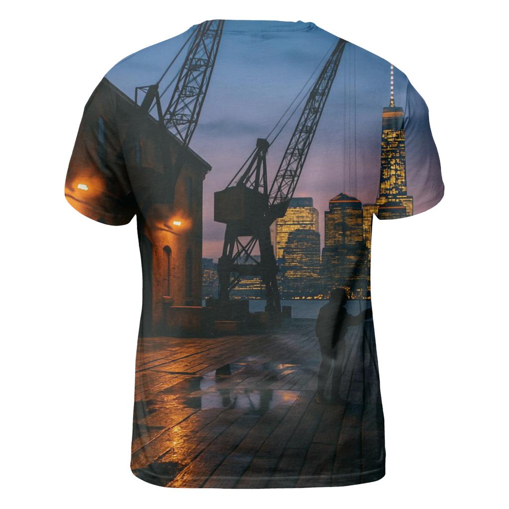 Industrial Pier Dusk vibrant all-over design tees