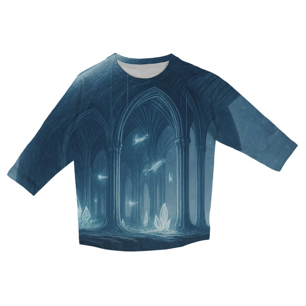 Cerulean Whale Cathedral printed three quarter sleeve shirts