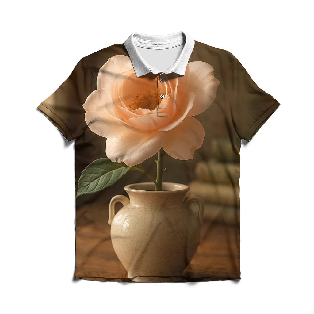 Tea Rose In Antique Porcelain Vase casual sports polo shirts