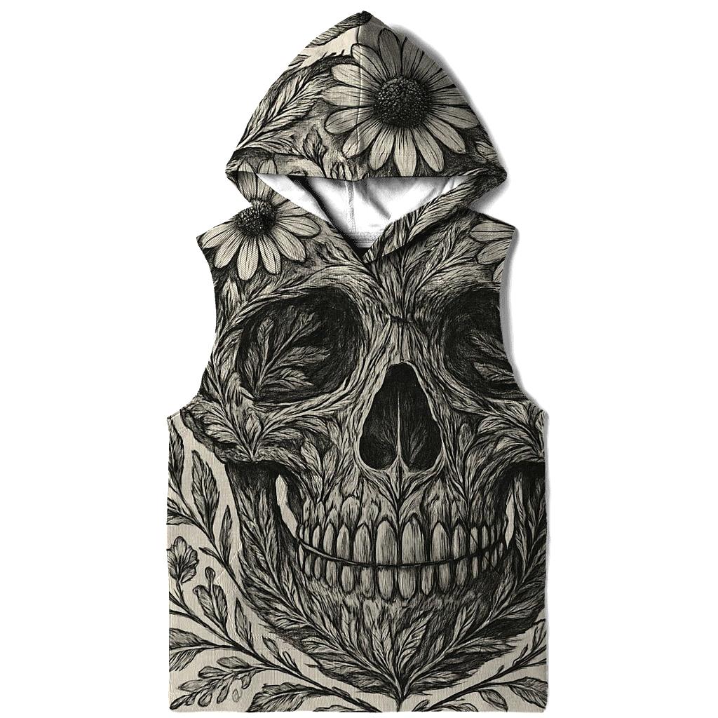 Botanical Line Art Skull embroidered hoodies