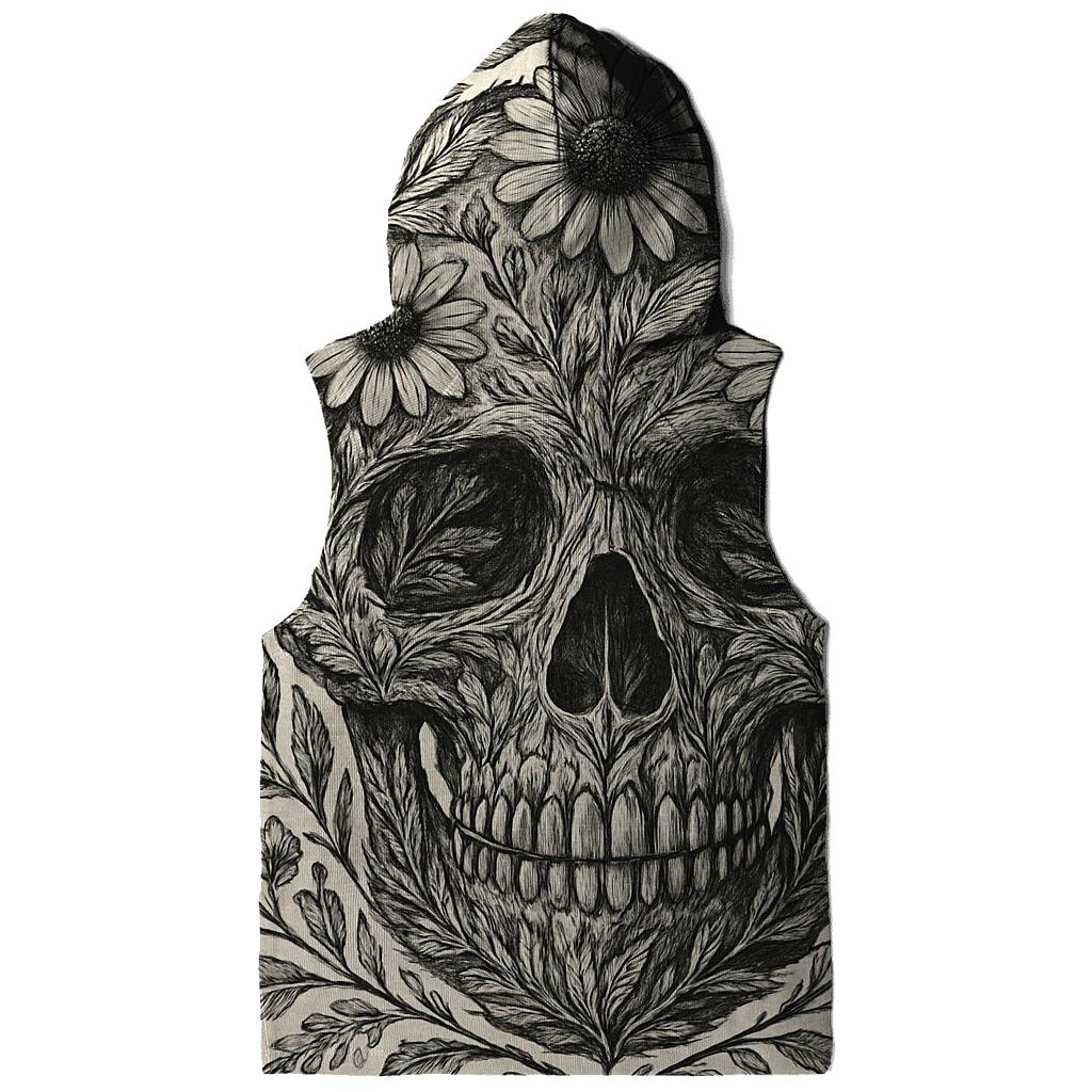 Botanical Line Art Skull embroidered hoodies