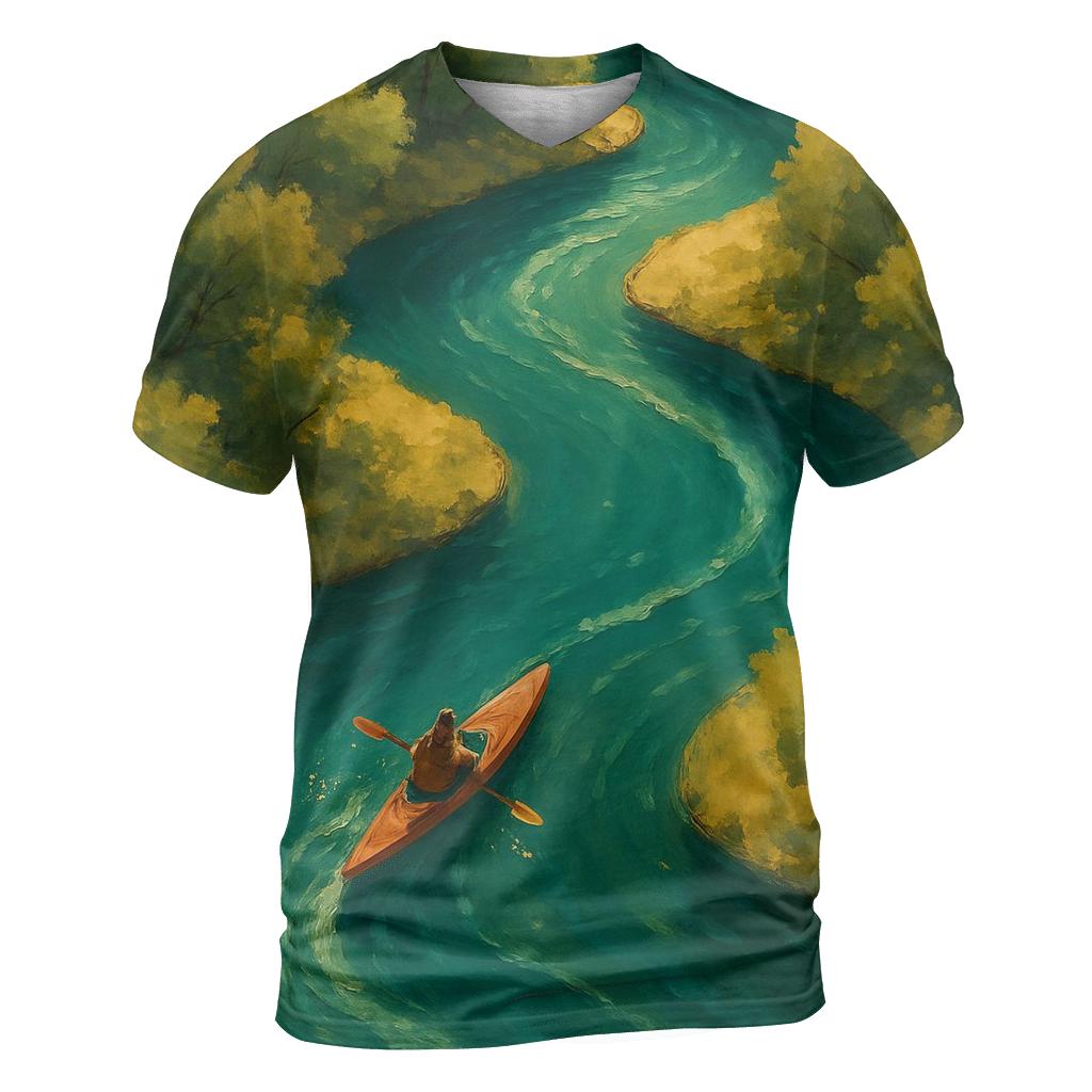 Kayak River Ribbon vibrant all-over design tees