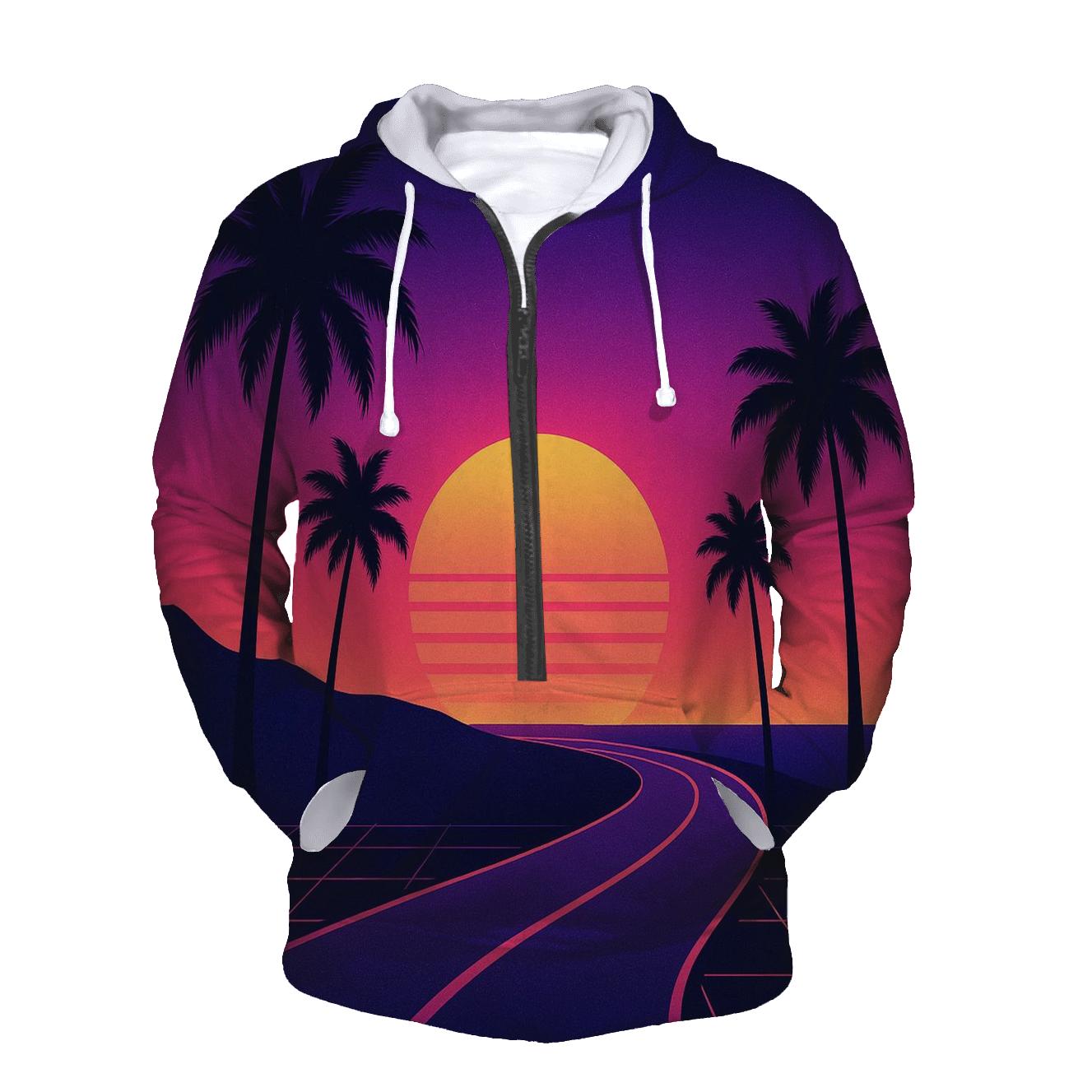 Retro Wave Coastal Drive custom hoodies