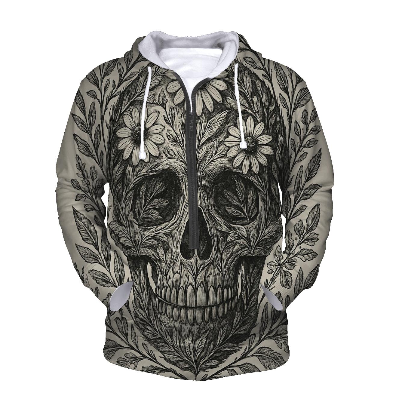 Botanical Line Art Skull hoodie trends