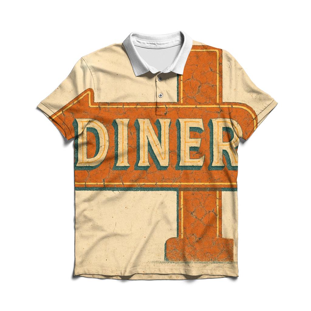 Burnt Orange Roadside Diner Sign embroidered polo tops