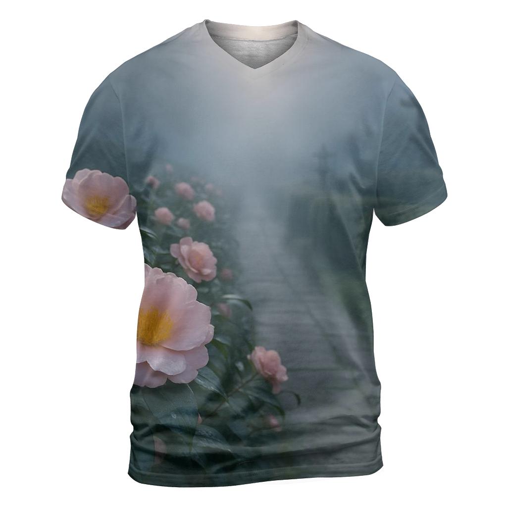Tea Garden Camellia Pathway creative print fashion shirts