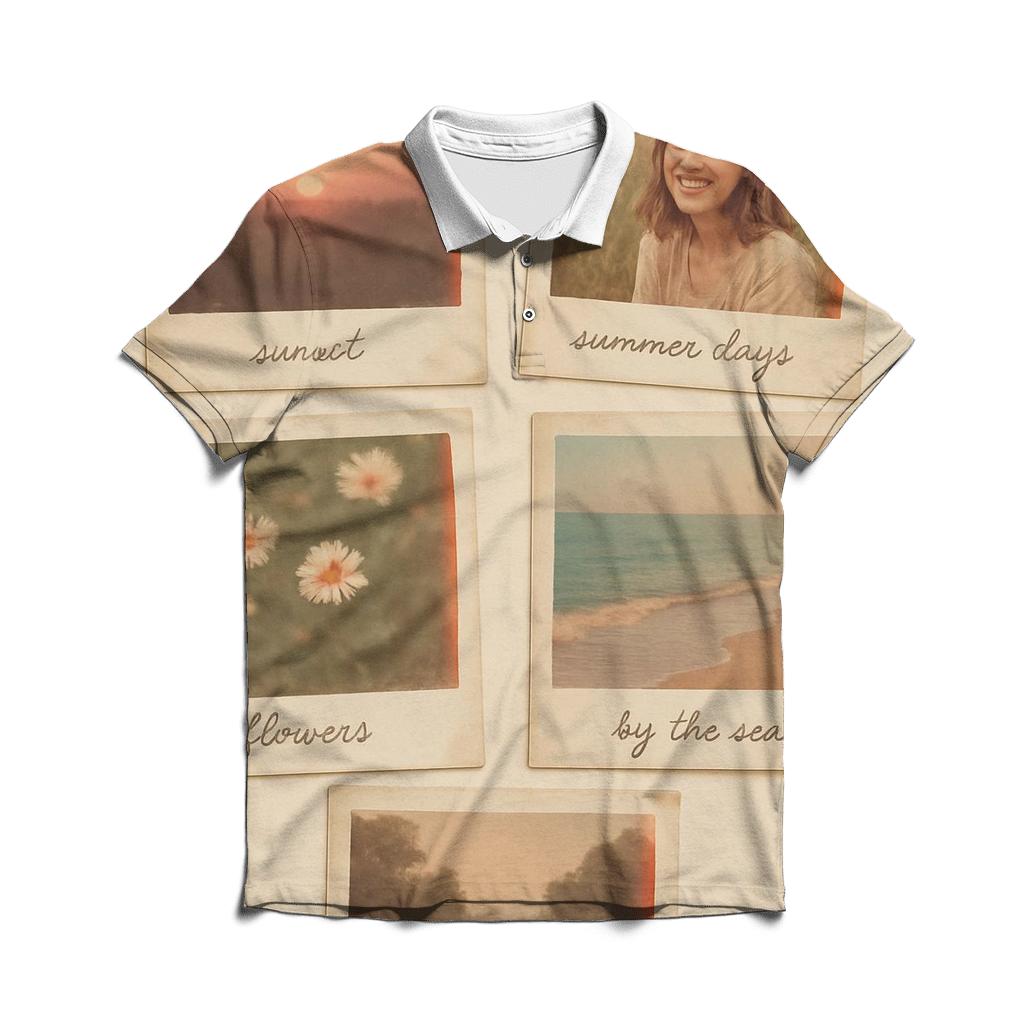 Polaroid Summer Memory Grid premium cotton polo shirts
