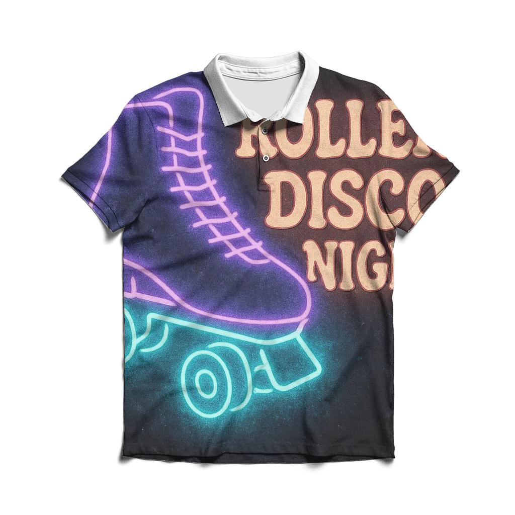 Faded Roller Rink Neon Poster embroidered polo tops