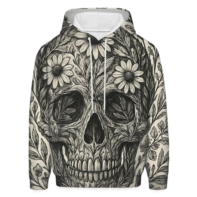 Botanical Line Art Skull heavyweight hoodies