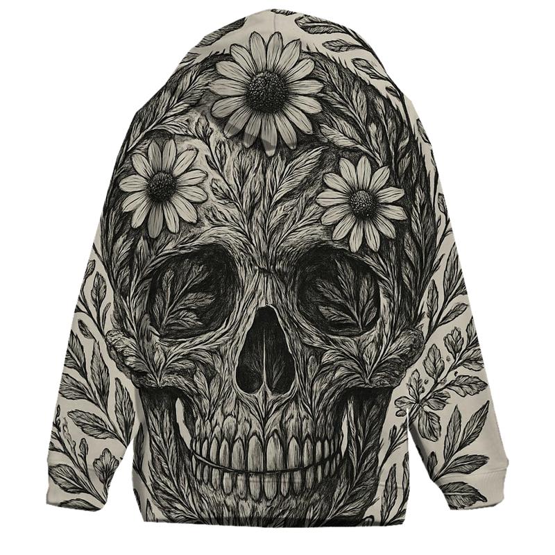 Botanical Line Art Skull heavyweight hoodies