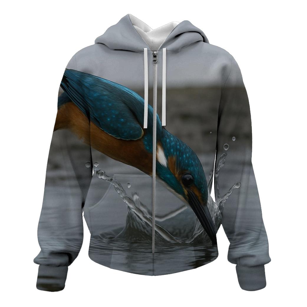 Estuary Glass Kingfisher Strike graphic hoodies