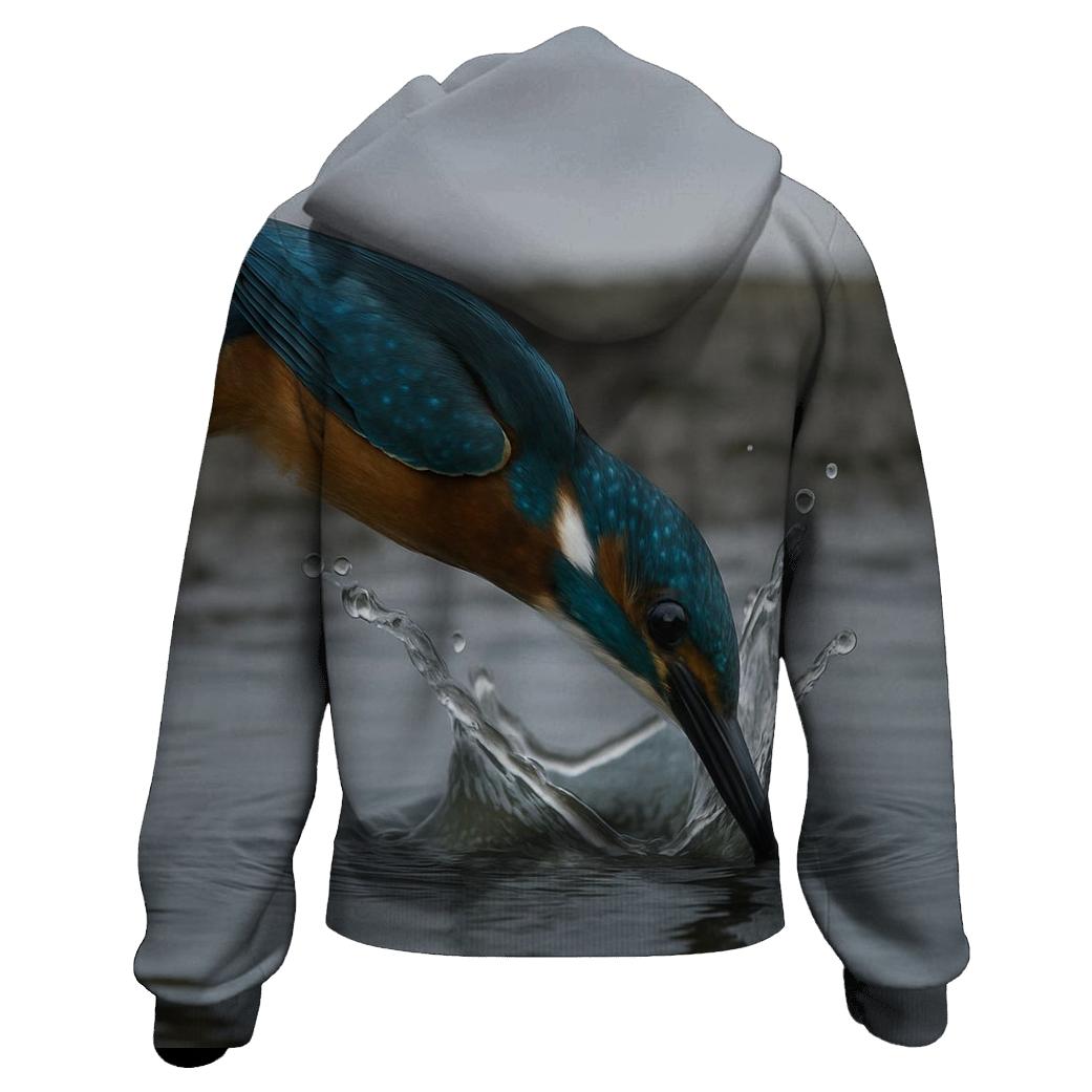Estuary Glass Kingfisher Strike graphic hoodies