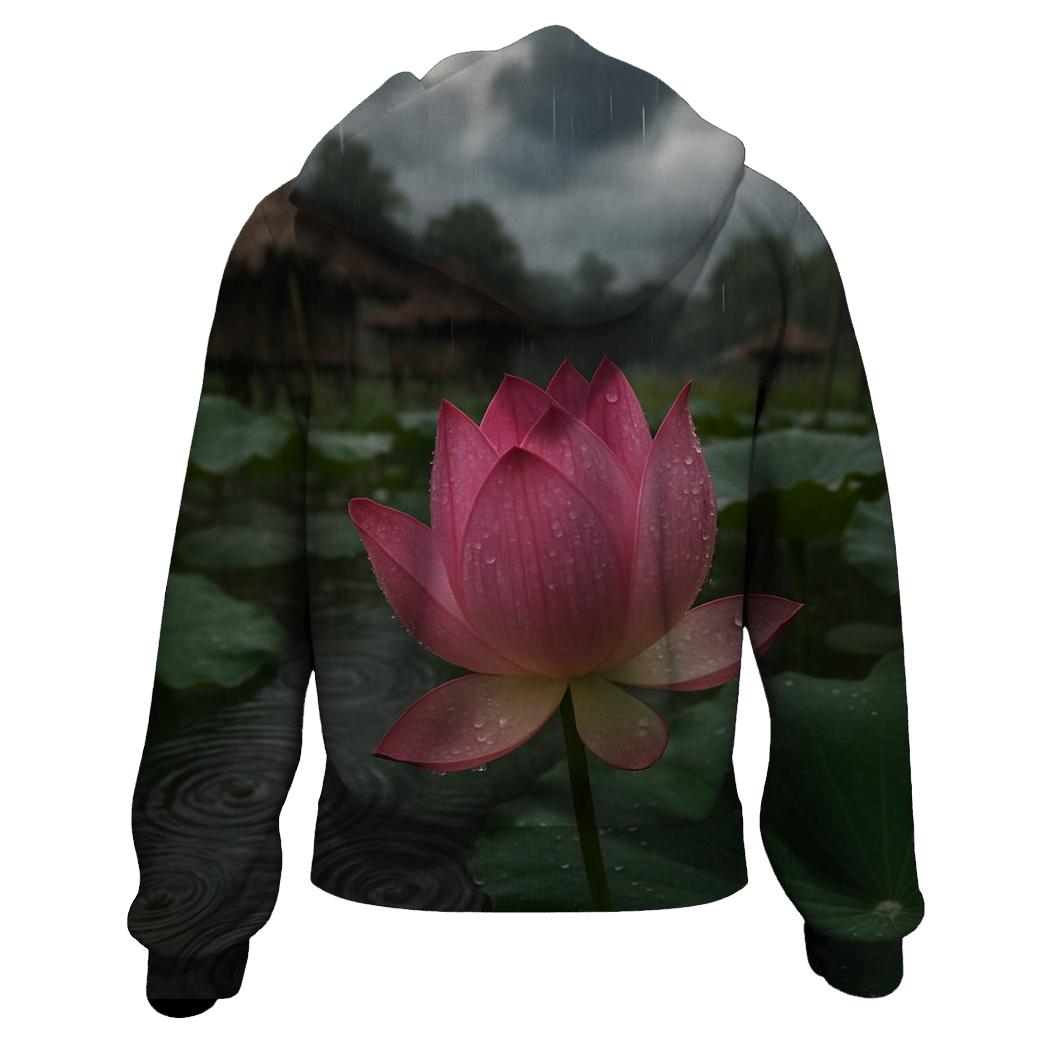 Monsoon Lotus In Village Pond zip-up hoodies