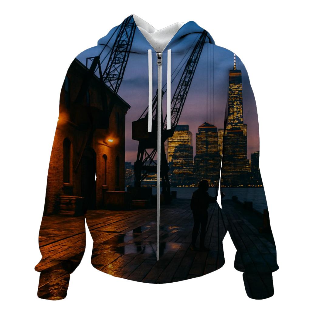 Industrial Pier Dusk embroidered hoodies