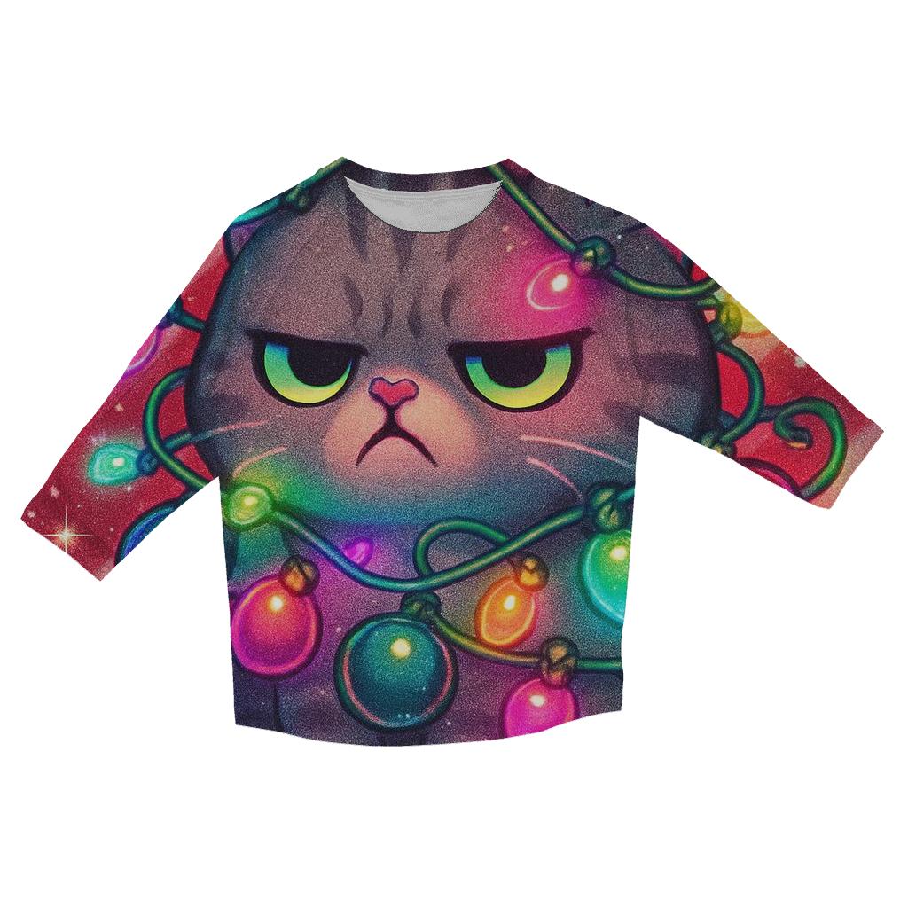 Grumpy Cat Tangled Lights trendy 3/4 sleeve tops