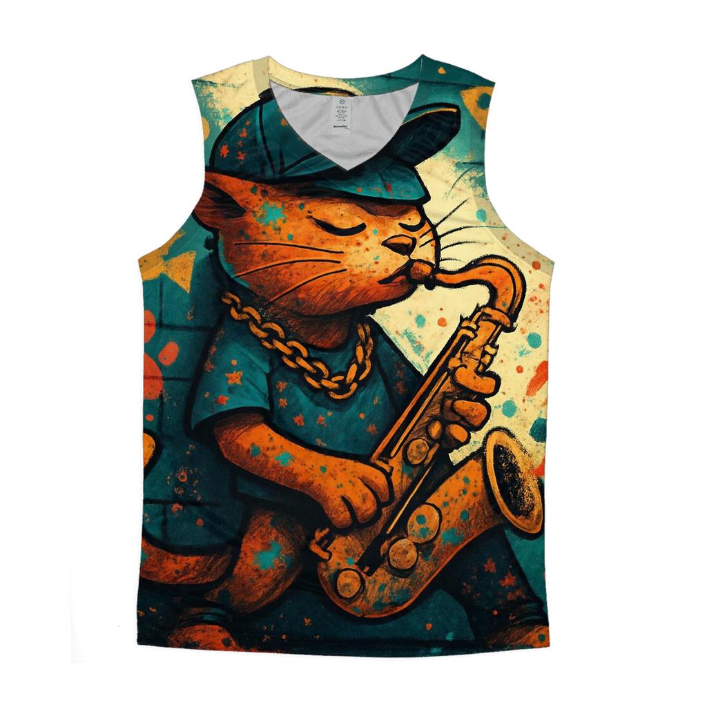 Graffiti Alley Jazz Cat cotton sleeveless tops