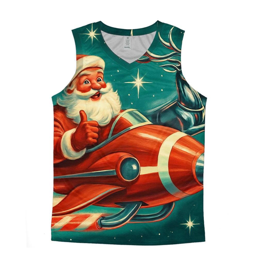 Retro Rocket Sleigh Santa trendy fitted tank tops