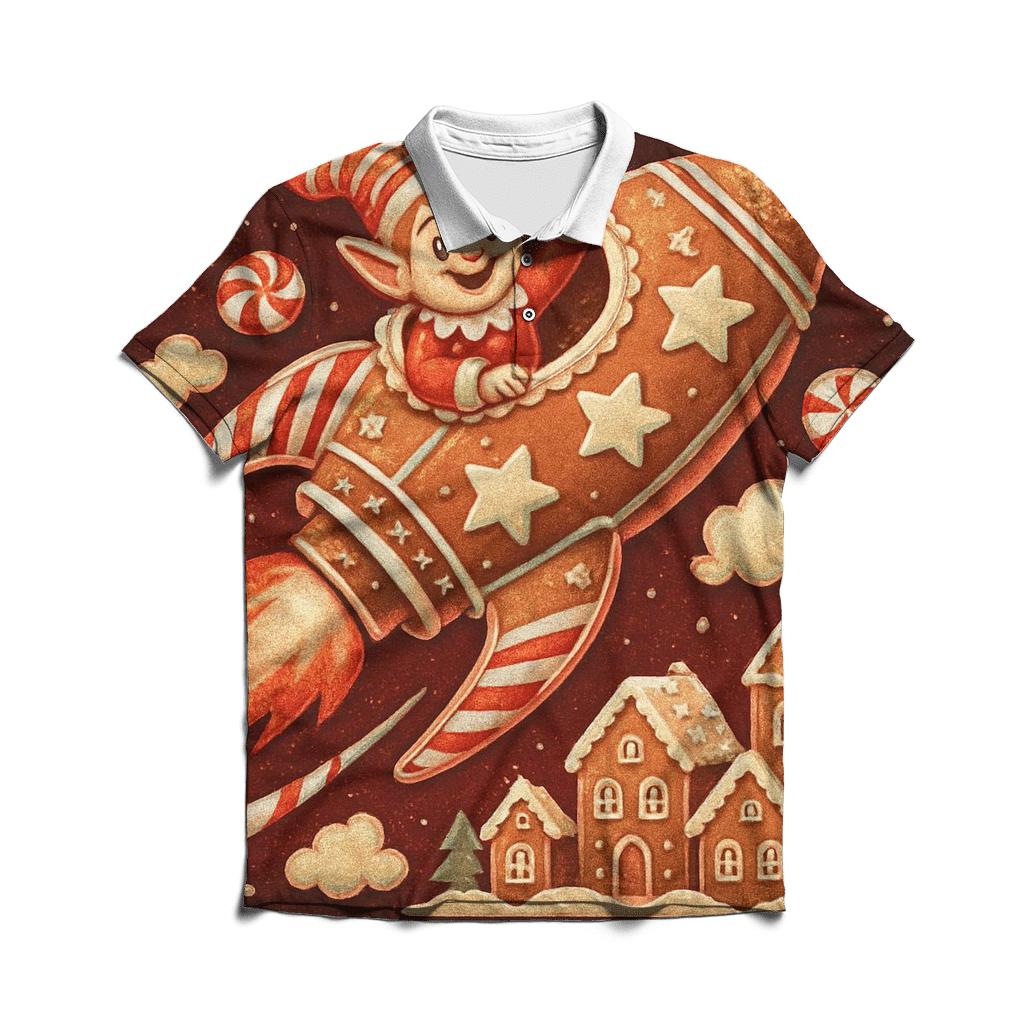 Gingerbread Rocket Delivery embroidered polo tops