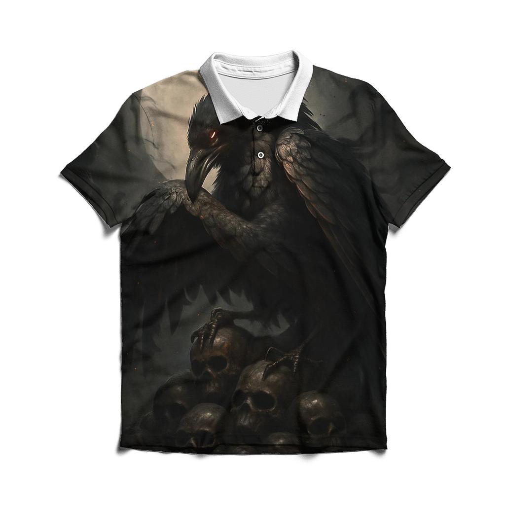 Obsidian Raven With Crimson Eyes embroidered polo tops