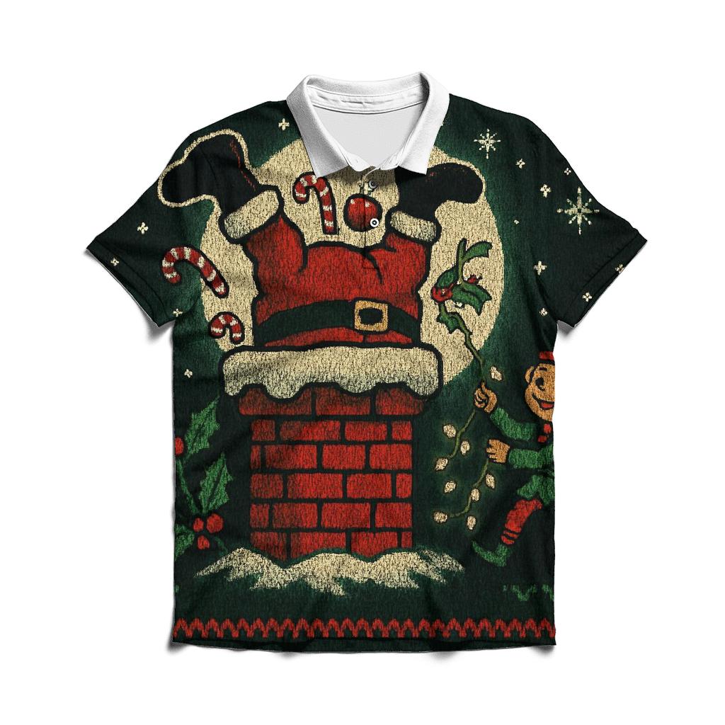 Santa Stuck In Chimney Chaos branded logo polo shirts