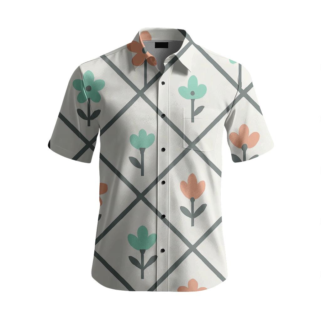 Trellis Blossom Scatter embroidered logo shirts
