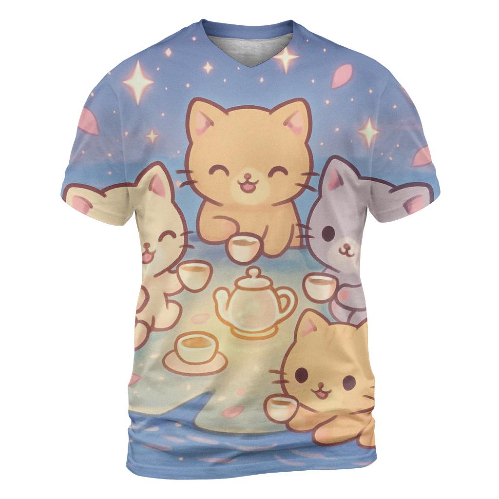 Starlight Tea Party Kittens vibrant all-over design tees