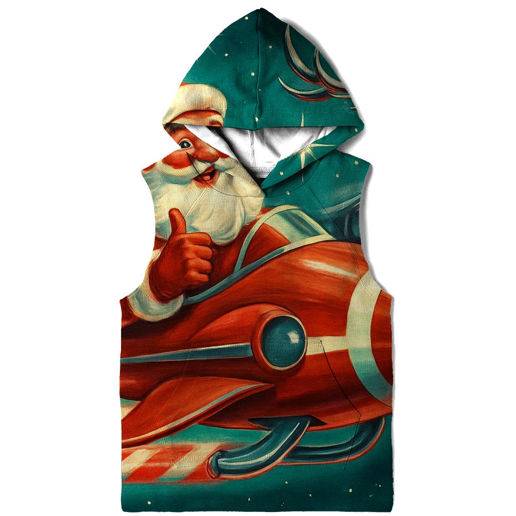 Retro Rocket Sleigh Santa lightweight hoodies