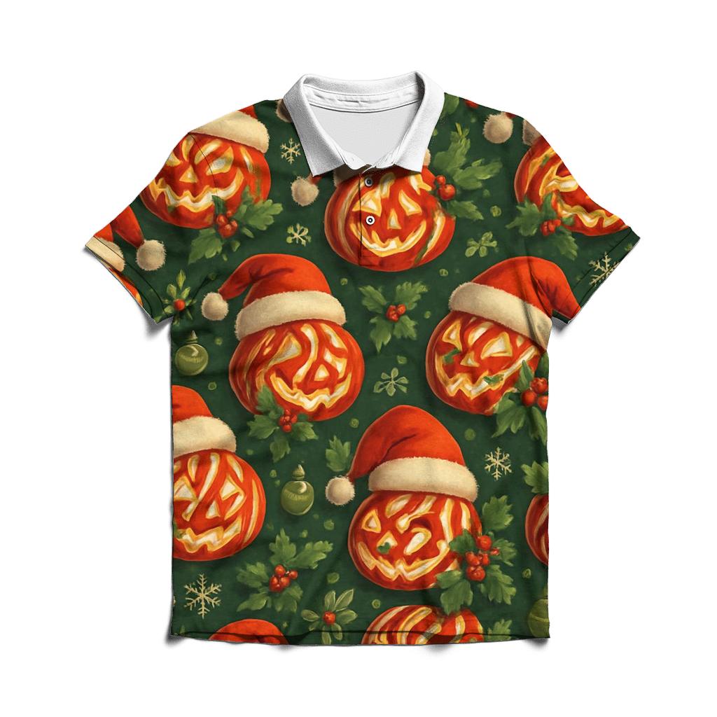Yuletide Pumpkin Tessellation embroidered polo tops