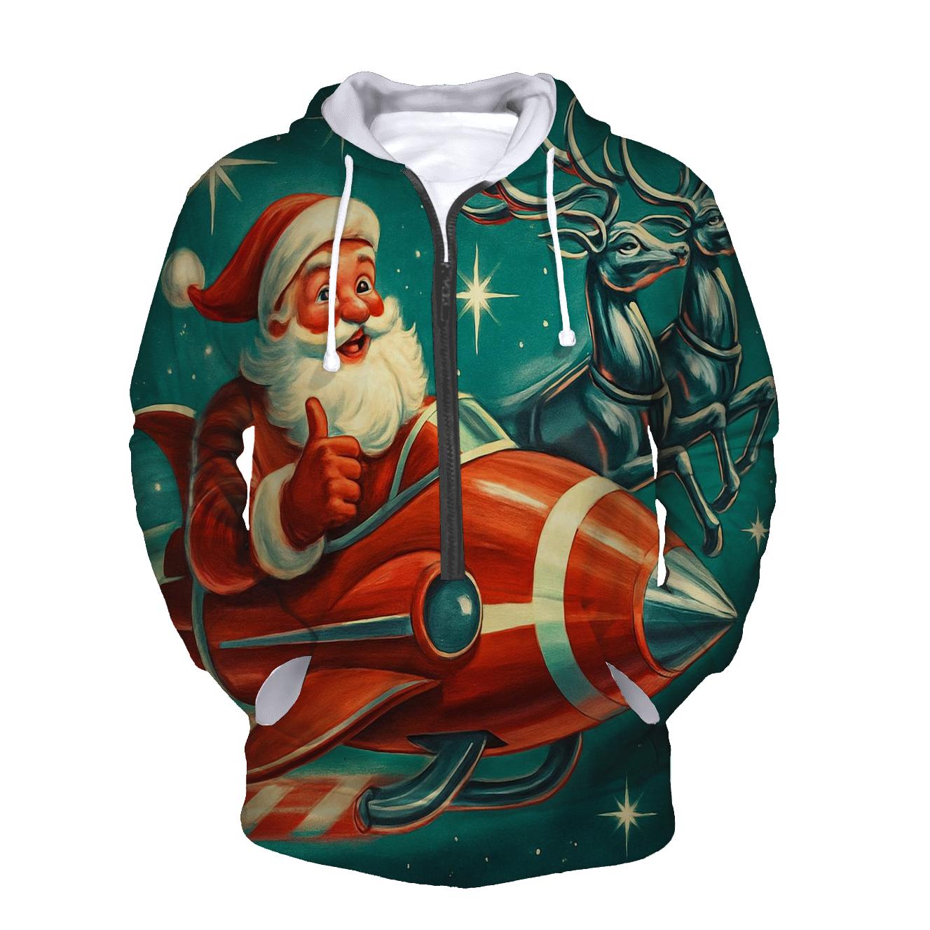Retro Rocket Sleigh Santa embroidered hoodies