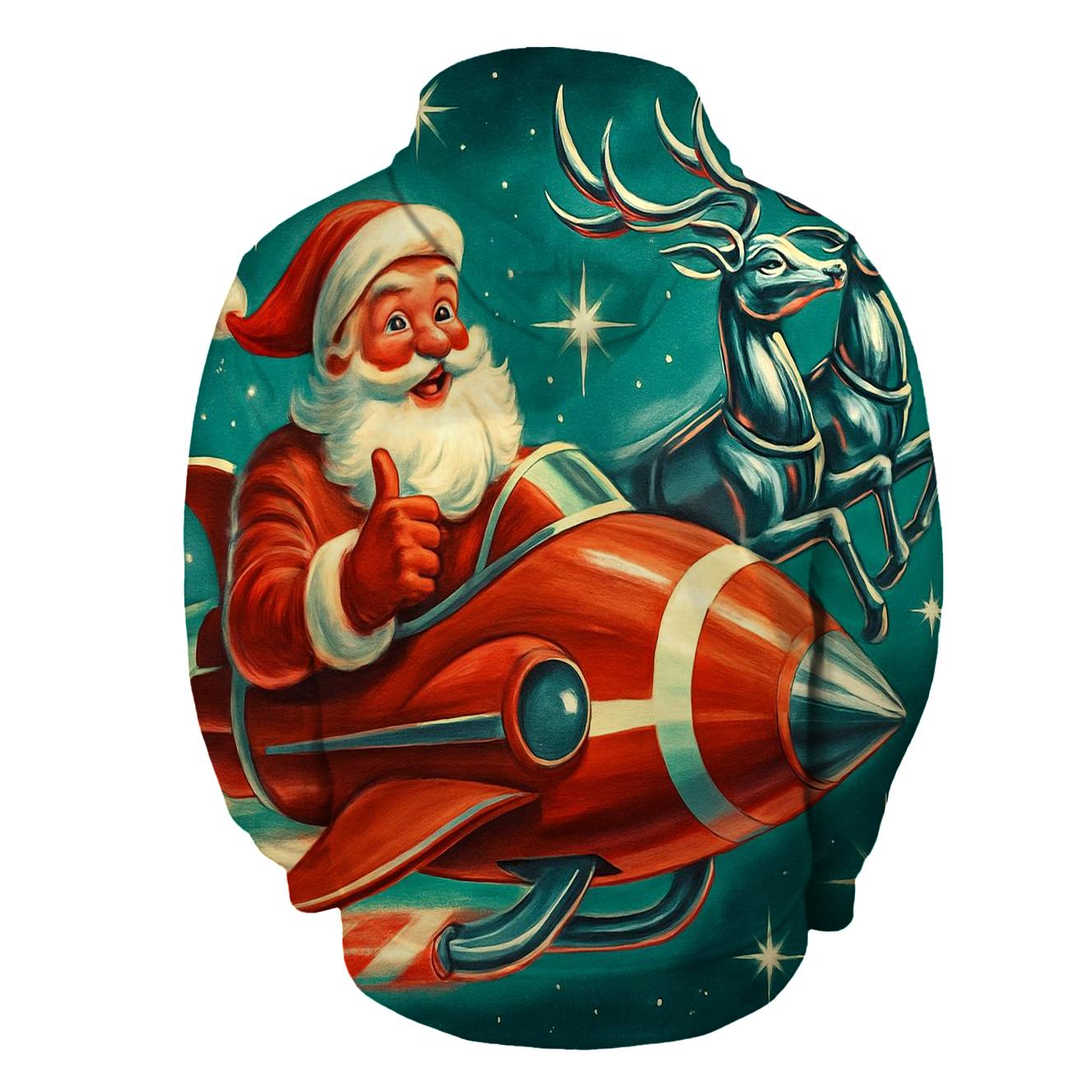 Retro Rocket Sleigh Santa embroidered hoodies