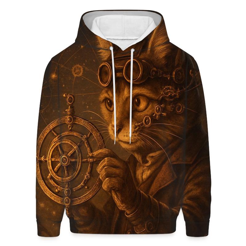 Clockwork Navigator Cat printed hoodies