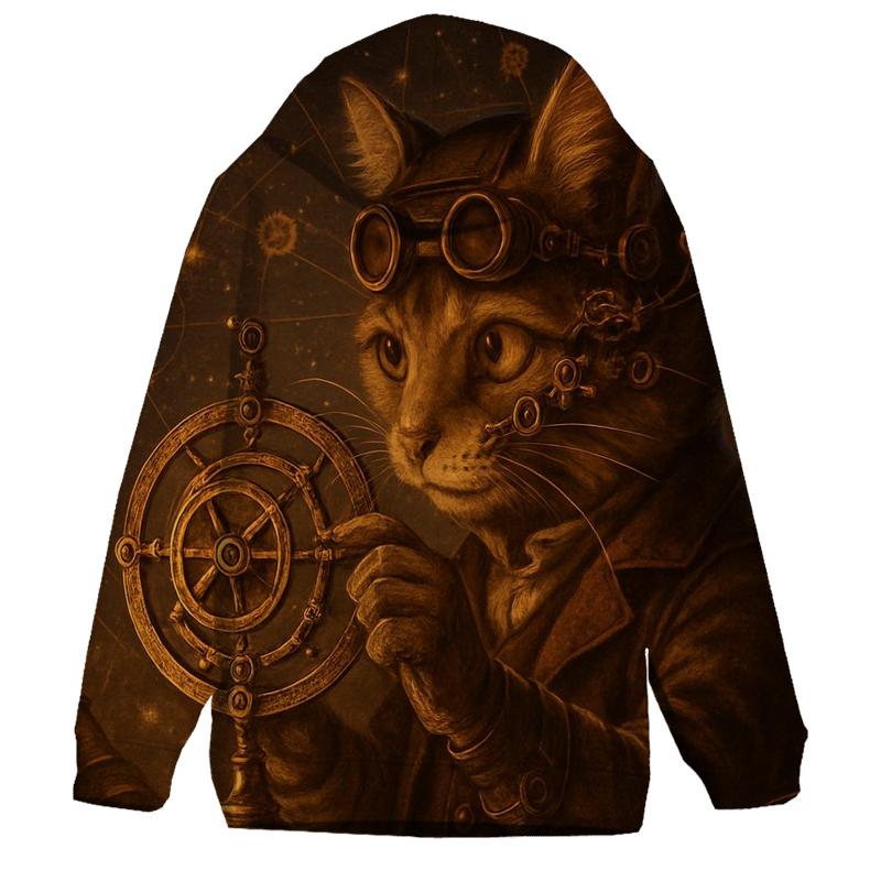 Clockwork Navigator Cat printed hoodies