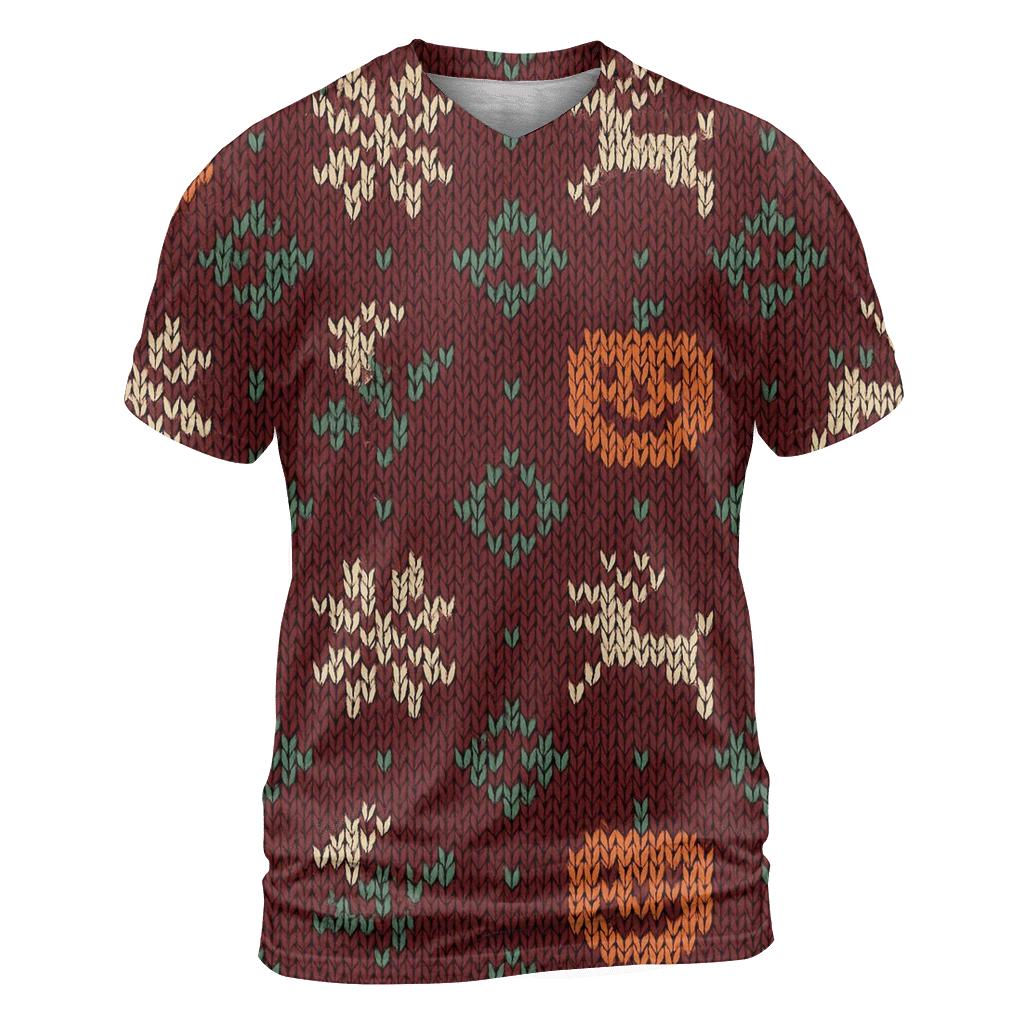 Nordic Pumpkin Knit Repeat artistic all-over print tops