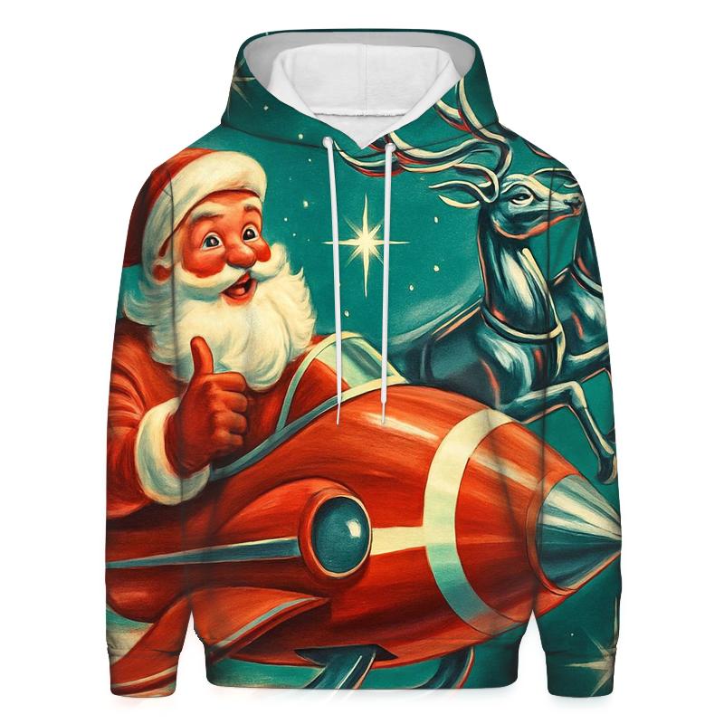 Retro Rocket Sleigh Santa hoodie styles