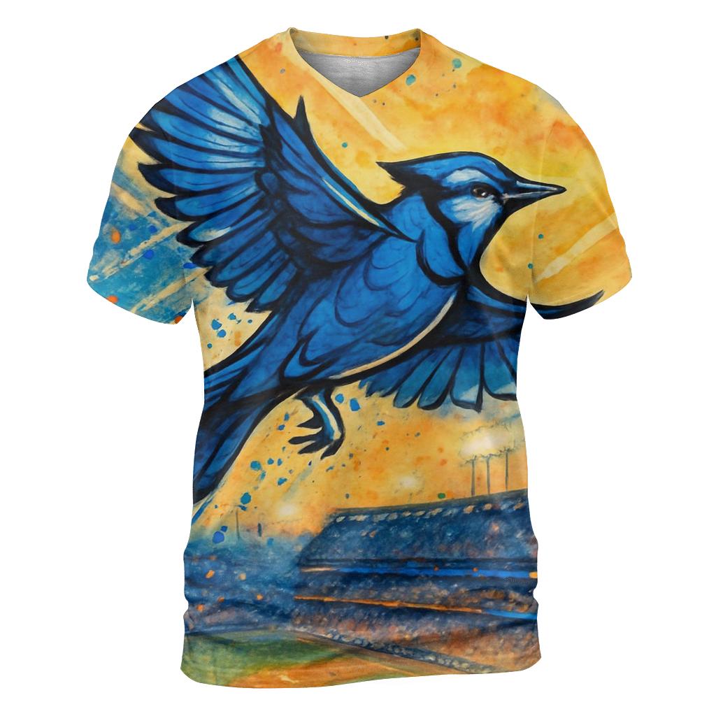 Blue Jay Over Stadium unique graphic print tees