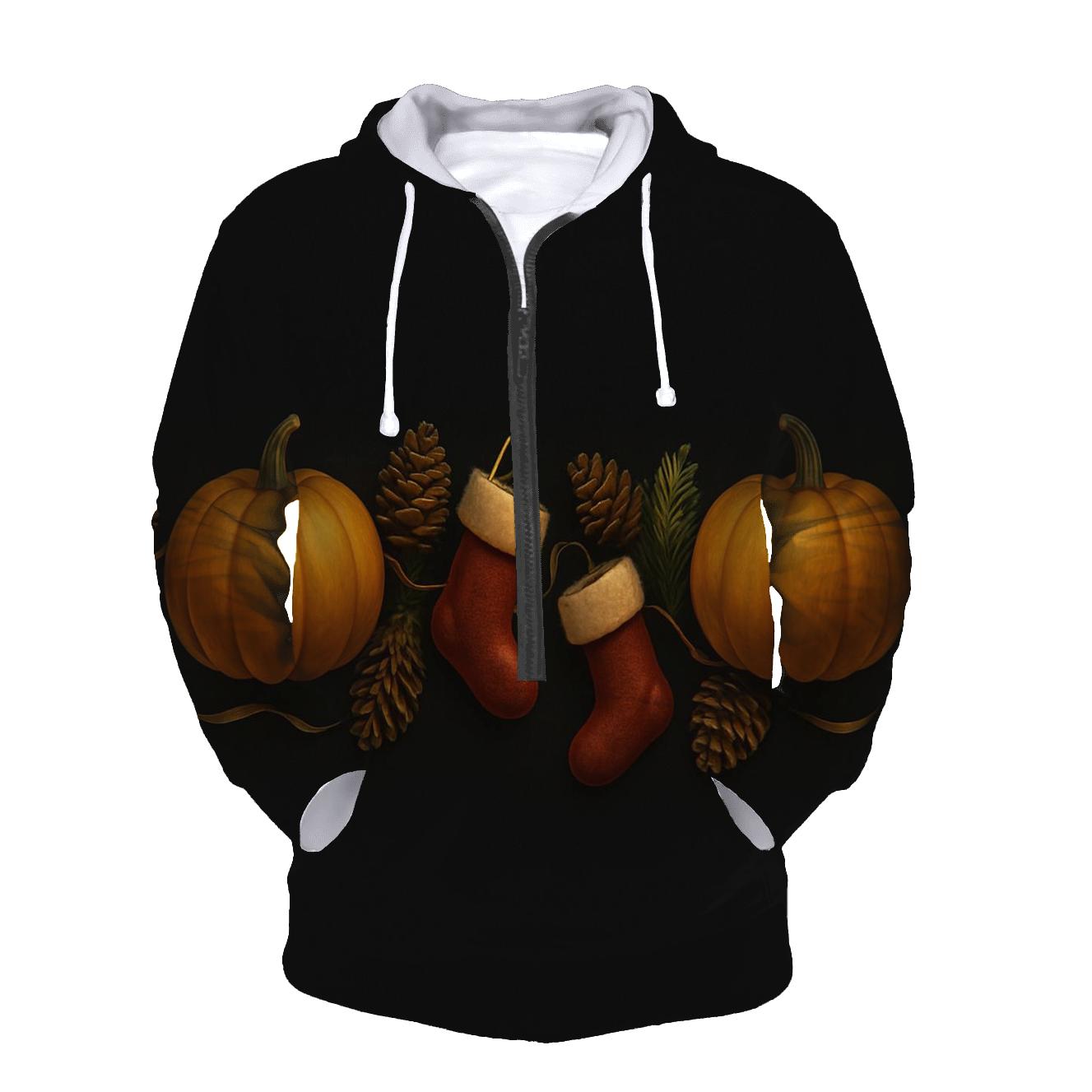 Silent Night Pumpkin Border embroidered hoodies