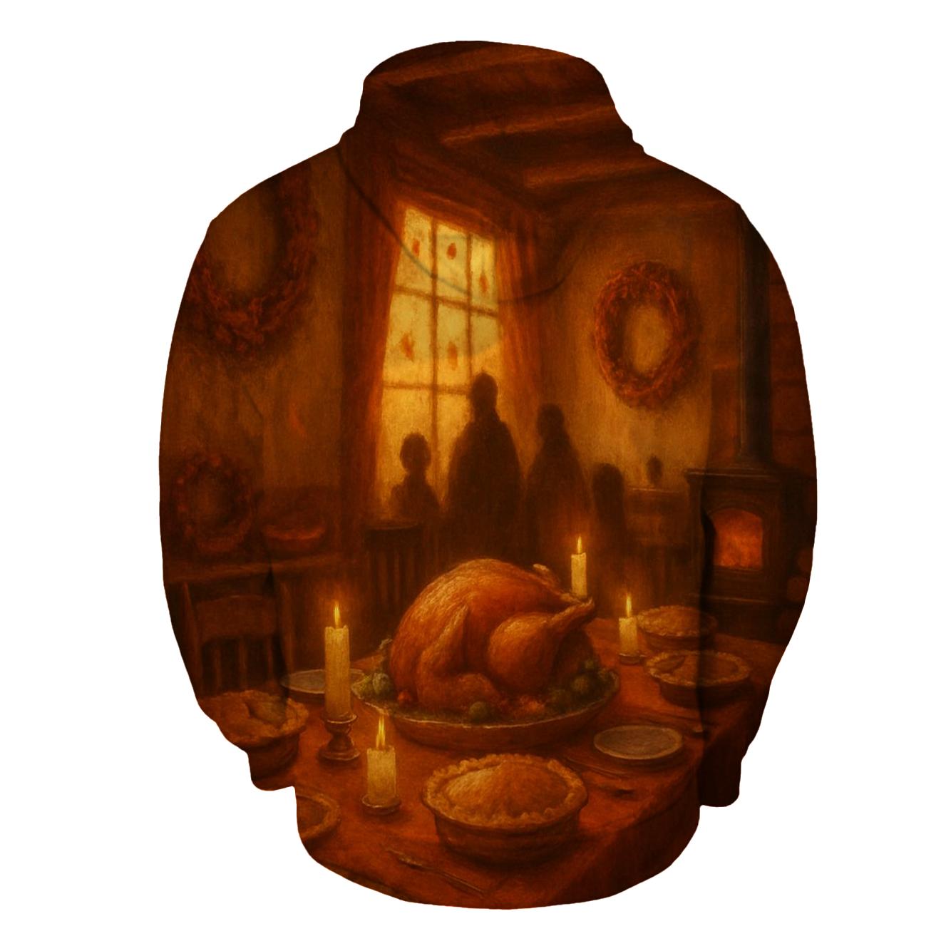 Harvest Cabin Hearth printed hoodies