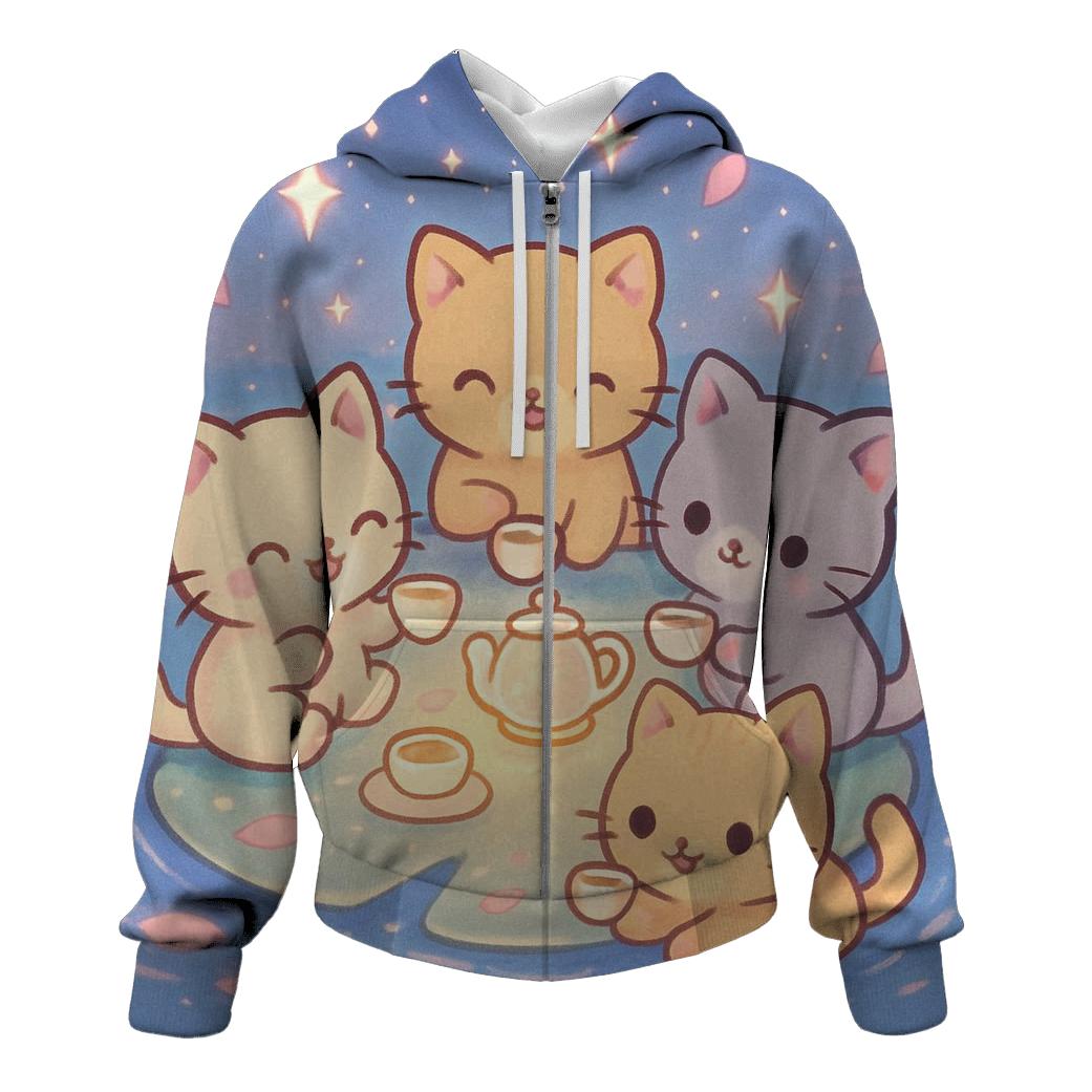 Starlight Tea Party Kittens lightweight hoodies