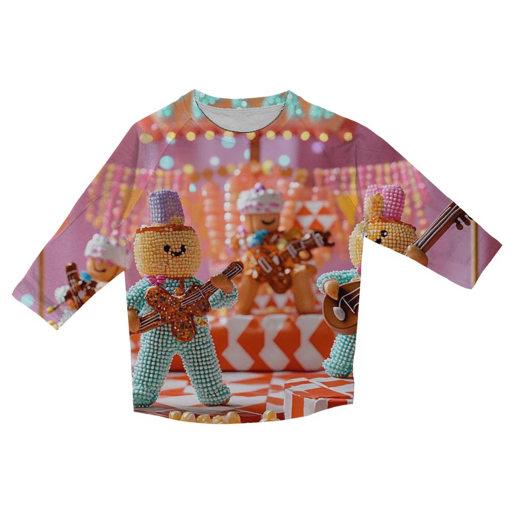 Pixelated Popcorn Parade printed three quarter sleeve shirts