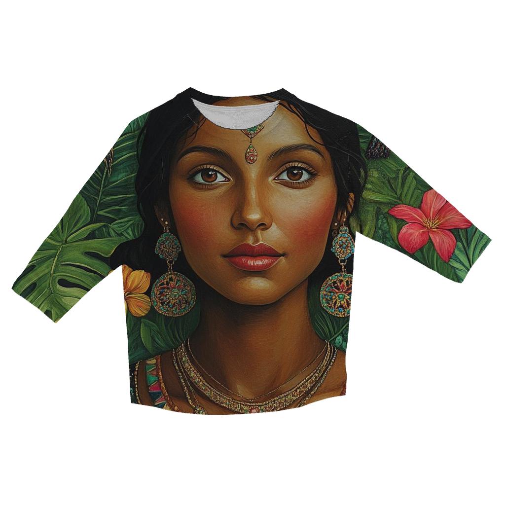 Frida Kahlo Inspired Self Portrait With Birds designer 3/4 sleeve blouses