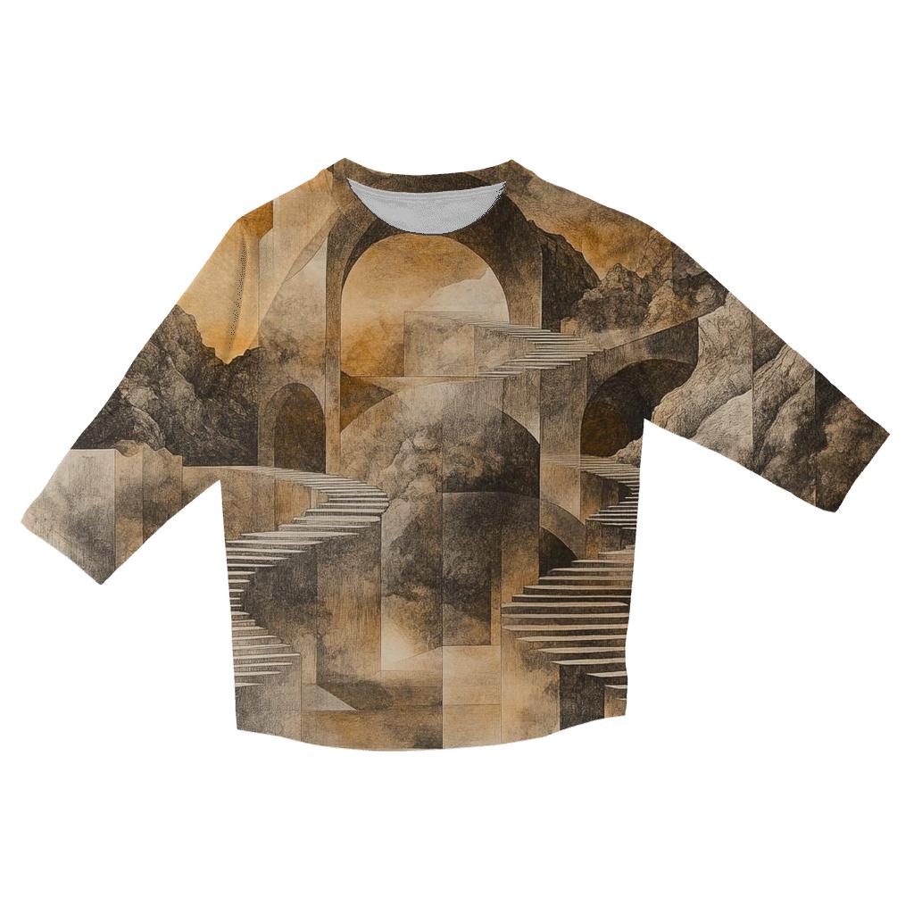Mc Escher Inspired Mountain Pass custom 3/4 sleeve shirts