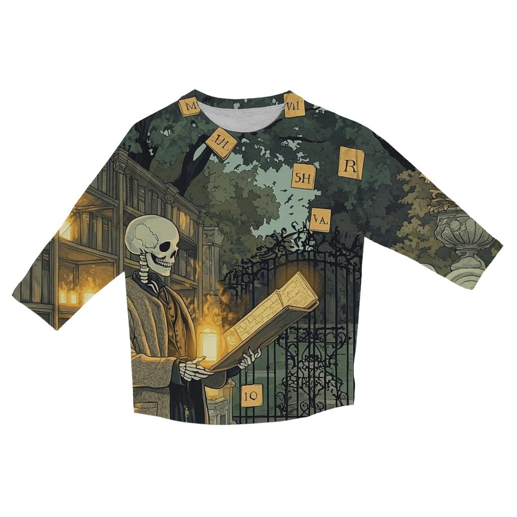 Cemetery Librarian With Haunted Tome casual three quarter sleeve shirts