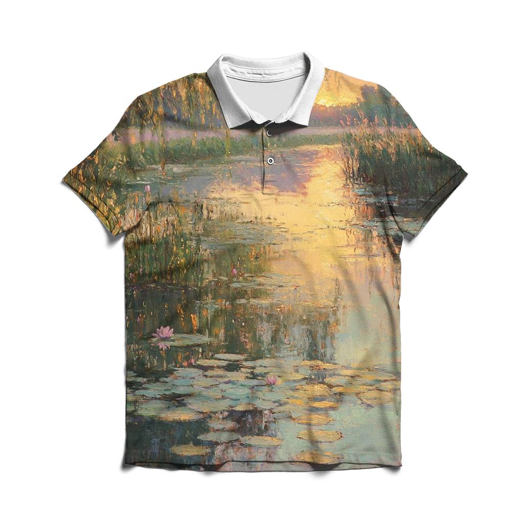 Monet Inspired Water Lilies At Dawn casual sports polo shirts