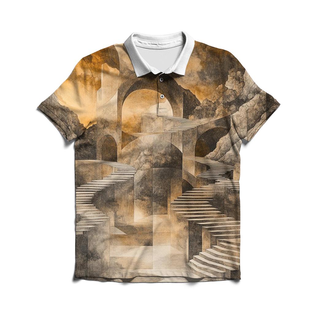 Mc Escher Inspired Mountain Pass classic pique polos