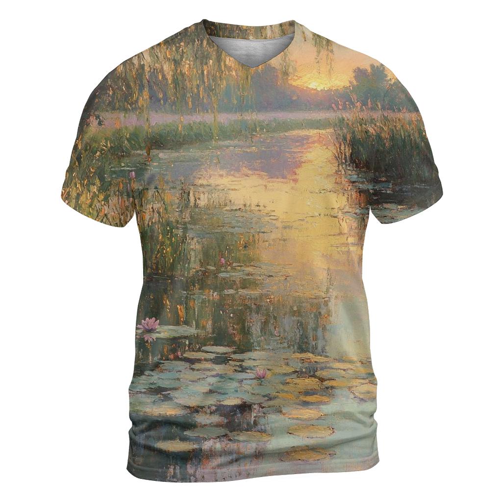 Monet Inspired Water Lilies At Dawn designer pattern shirts