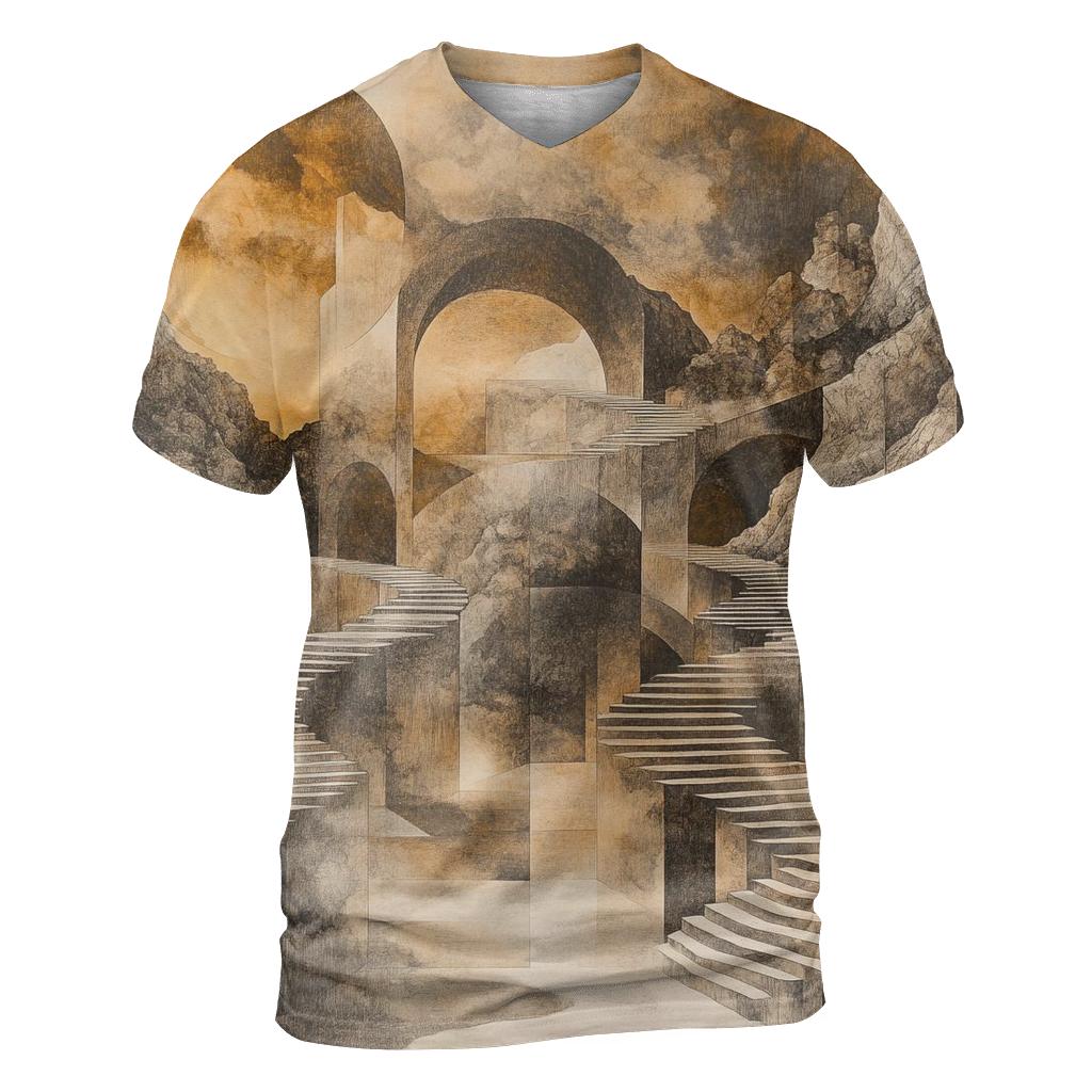 Mc Escher Inspired Mountain Pass creative print fashion shirts