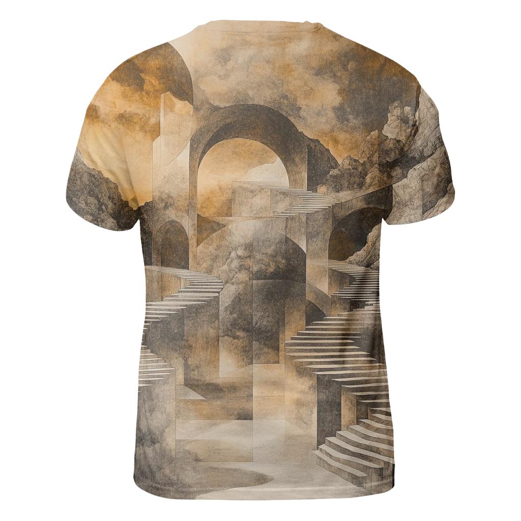 Mc Escher Inspired Mountain Pass creative print fashion shirts